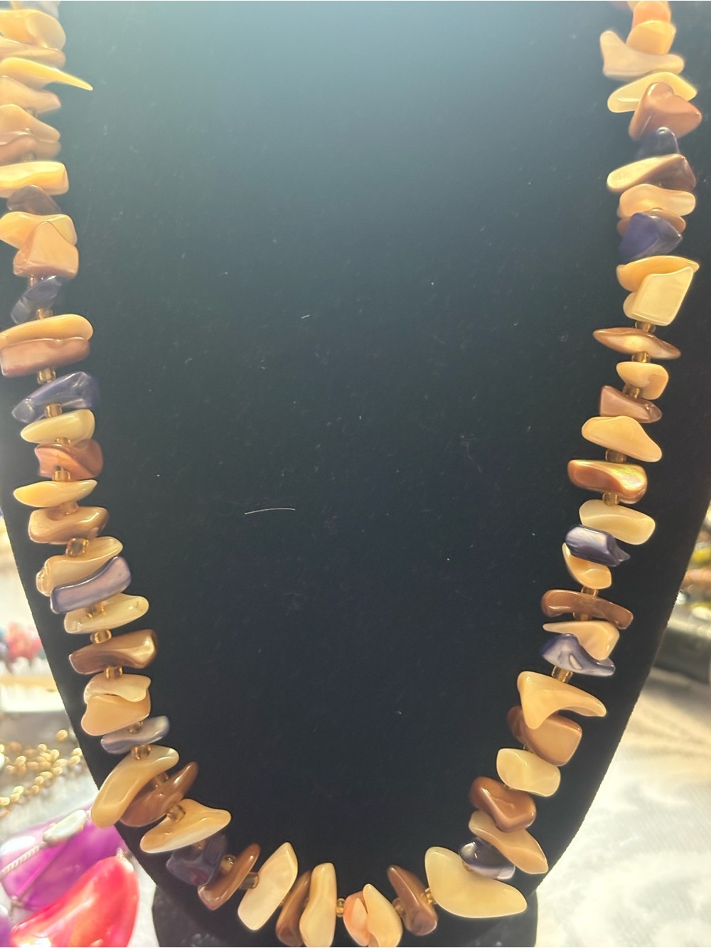 Handmade Multicolor Shell Chip Necklace - Brown, Cream & Purple